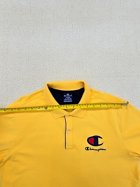 Champion Yellow Short Sleeve Polo Shirt Large Button Pocket Solid NWT