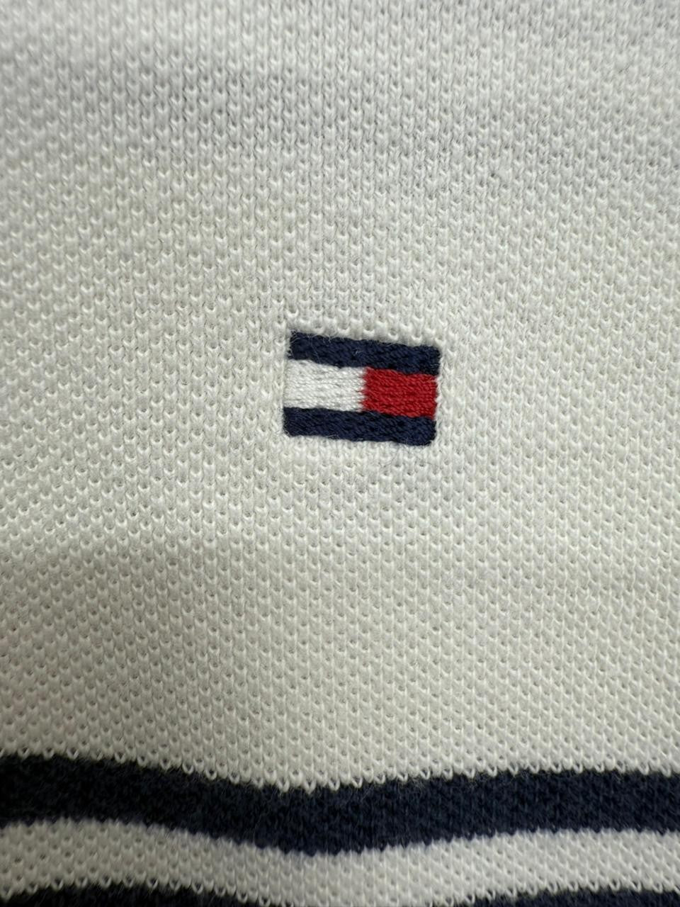 Tommy Hilfiger Men's Navy Stripe Polo Shirt Size L Custom Fit Cotton