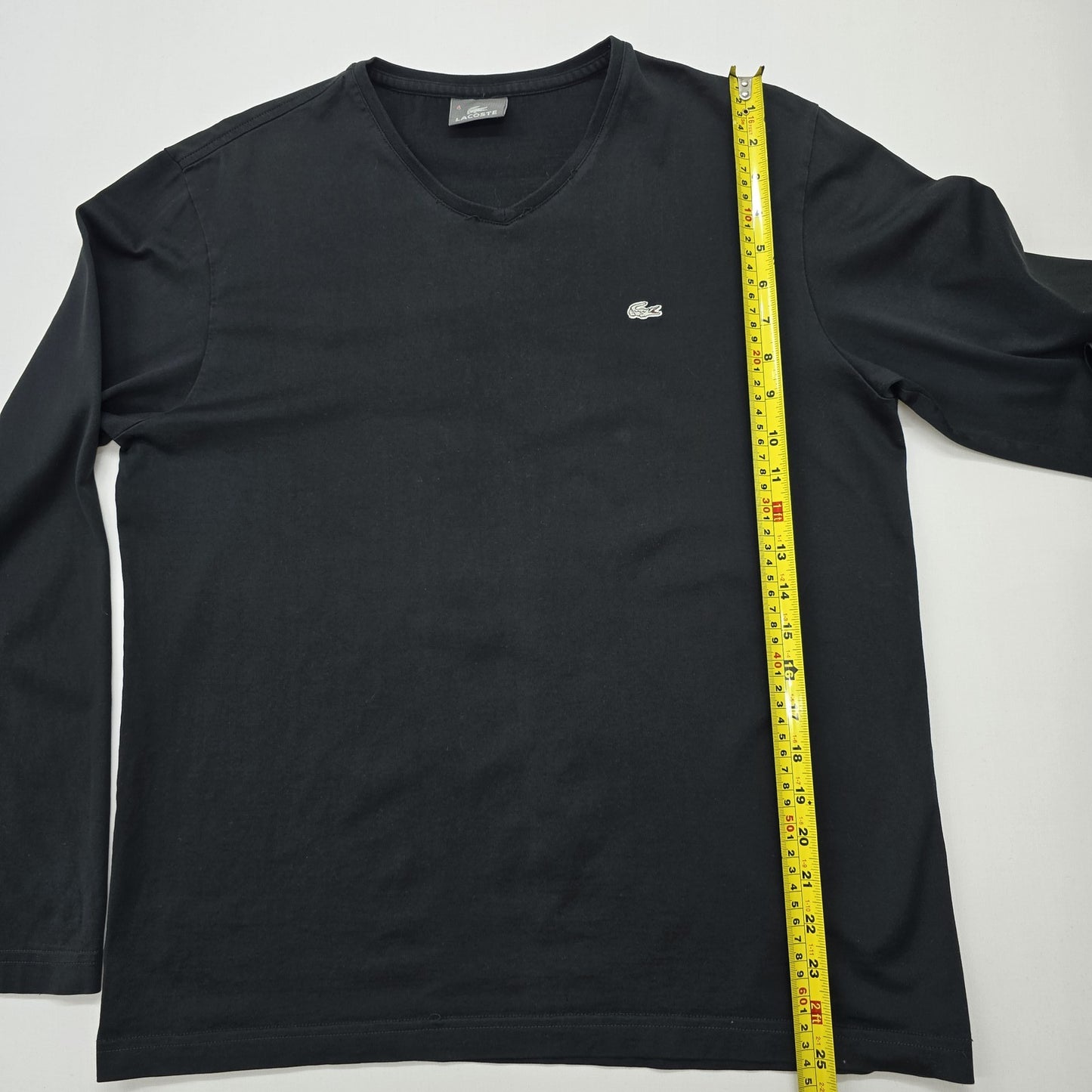 Lacoste Men Black V-Neck Logo Long Sleeve T-Shirt Size 4 Regular