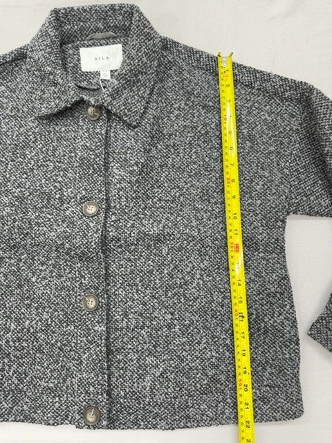 Vila Grey Melange Button Jacket Women Short Boxy Long Sleeve