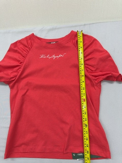 Karl Lagerfeld XS Red Cotton T-Shirt Puff Sleeves Logo XS