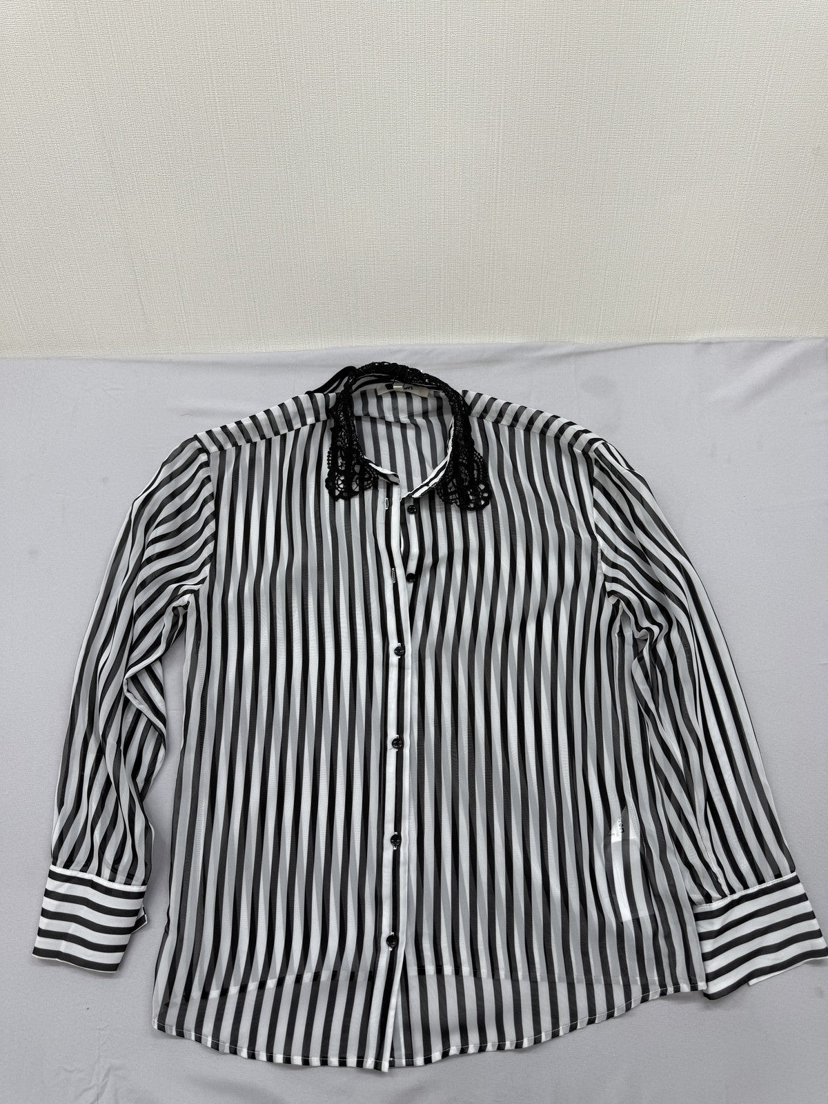 Koton Black White Striped Button-Down Blouse Long Sleeve EUR 34