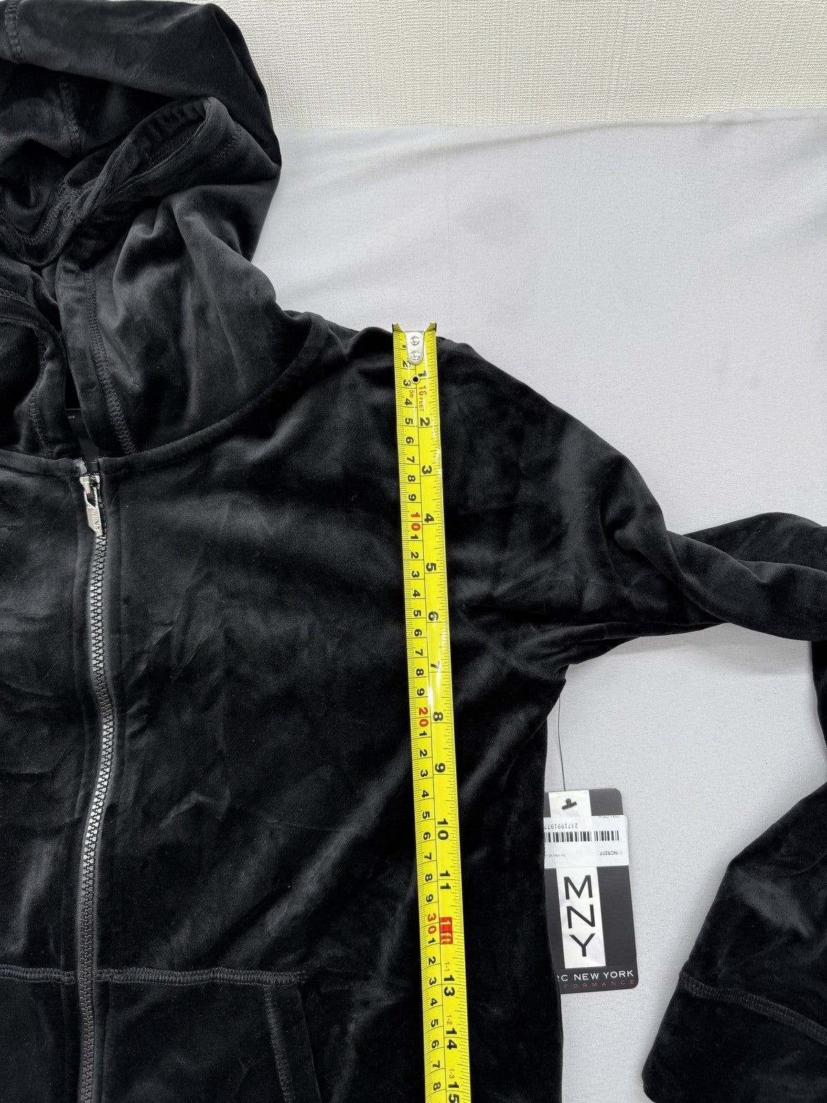 Marc New York Women's Black Velvet Zip Hoodie M Relaxed Fit