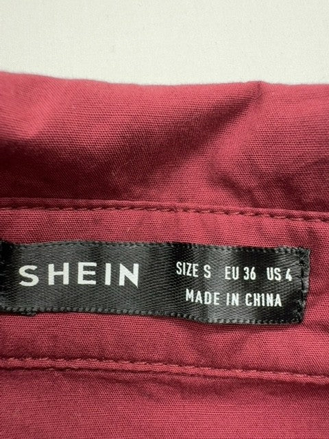 SHEIN Women's Burgundy Collared Shirt Dress Size S Cotton Knee