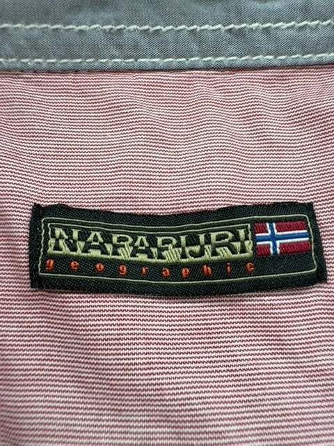 Napapijri Men's Gray Cotton Button-Down Shirt XL Pink Lining