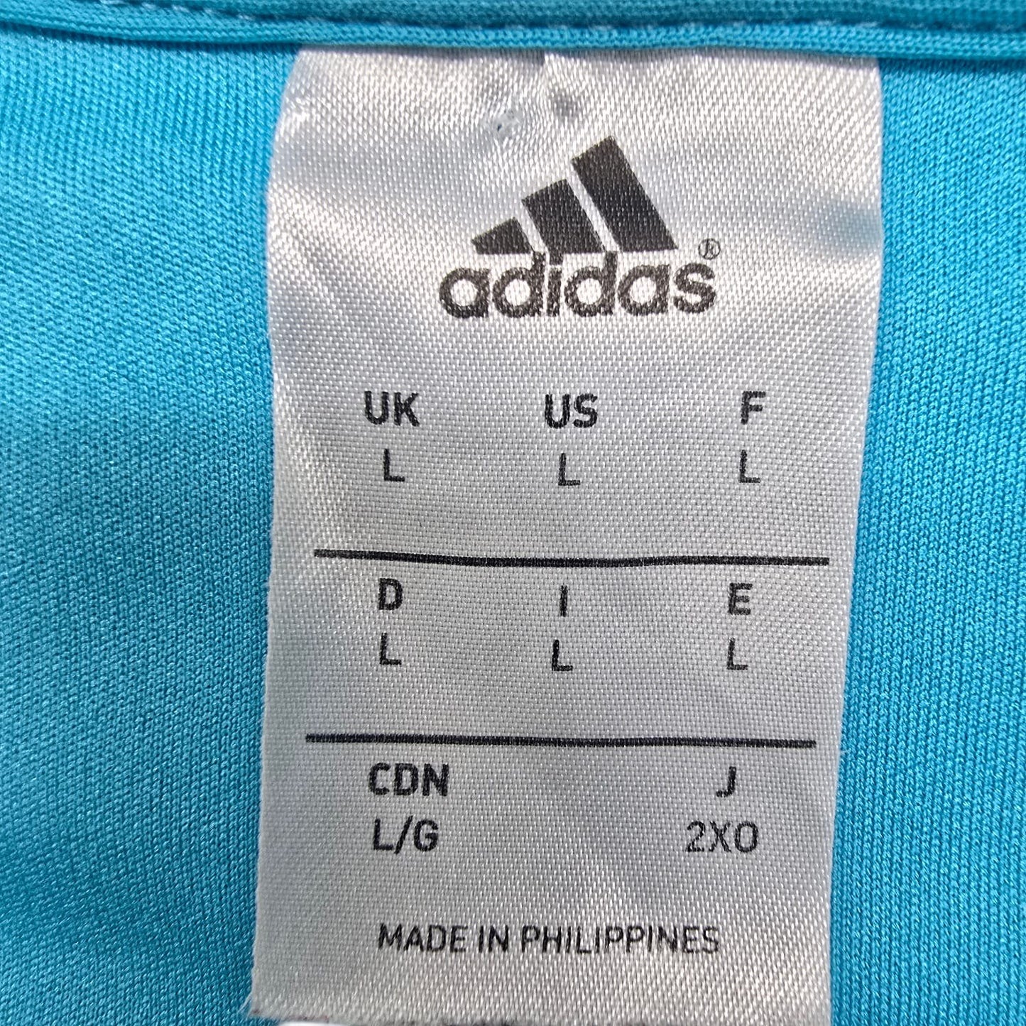 Adidas Men's Cyan Blue Striped Soccer Jersey L V-Neck Long Sleeve