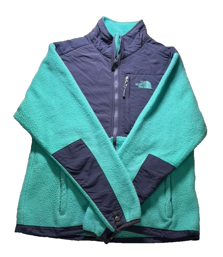North Face Jacket For Women - Fleece Polartec Aqua Blue - Gray Zip - Size XL