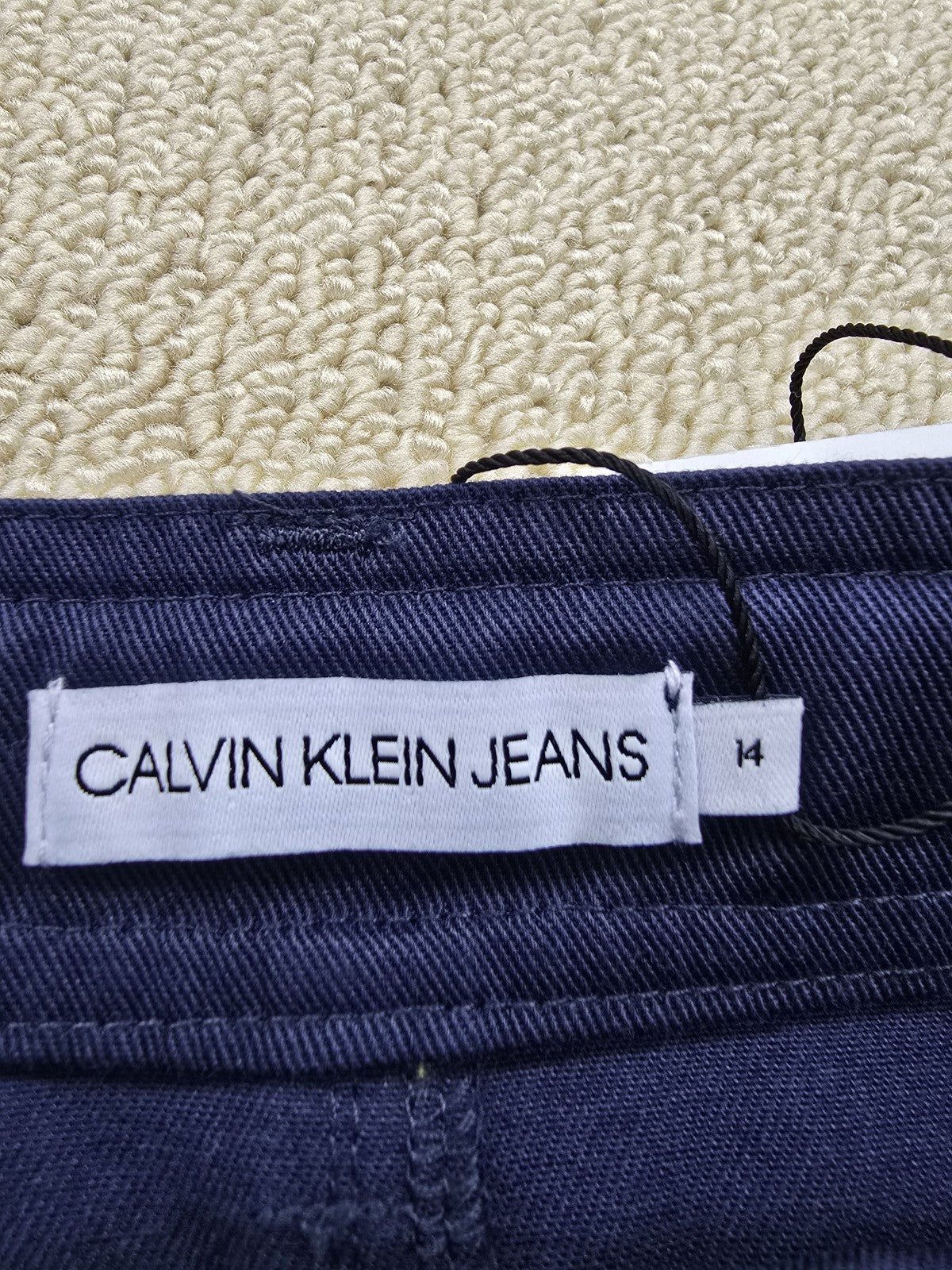Calvin Klein Jeans Navy Mini A-Line Skirt Sz 14 Rose Embroidery Orange Pockets
