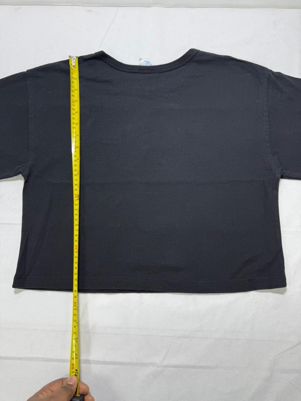 Champion Black Cropped T-Shirt Embroidered Logo Women's Size M