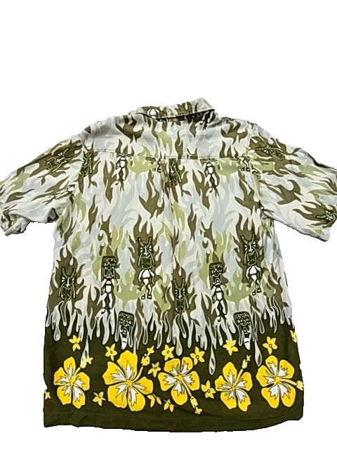 Kudeta Unisex Camo Green Hawaiian Shirt Size 3 Short Sleeve Rayon