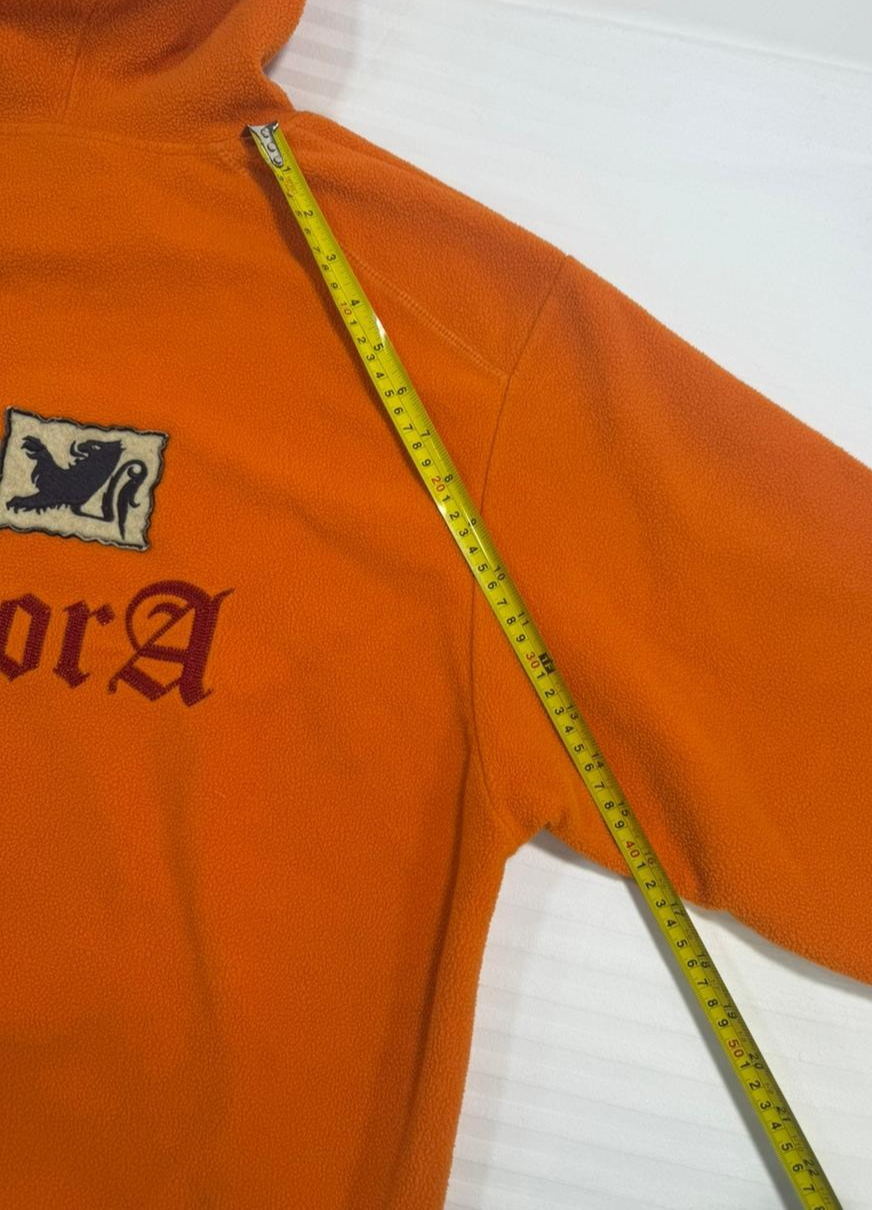 Explora Men's Orange Fleece Hoodie Quarter Zip Pullover Embroidered Patch XL