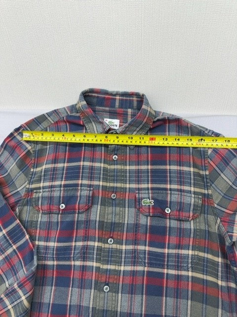 Lacoste Men's Size 39 Multicolor Plaid Flannel Long Sleeve Button-Down Shirt