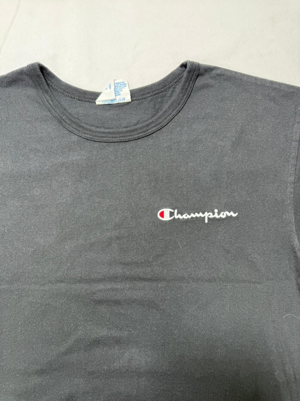 Champion Black Cropped T-Shirt Embroidered Logo Women's Size M