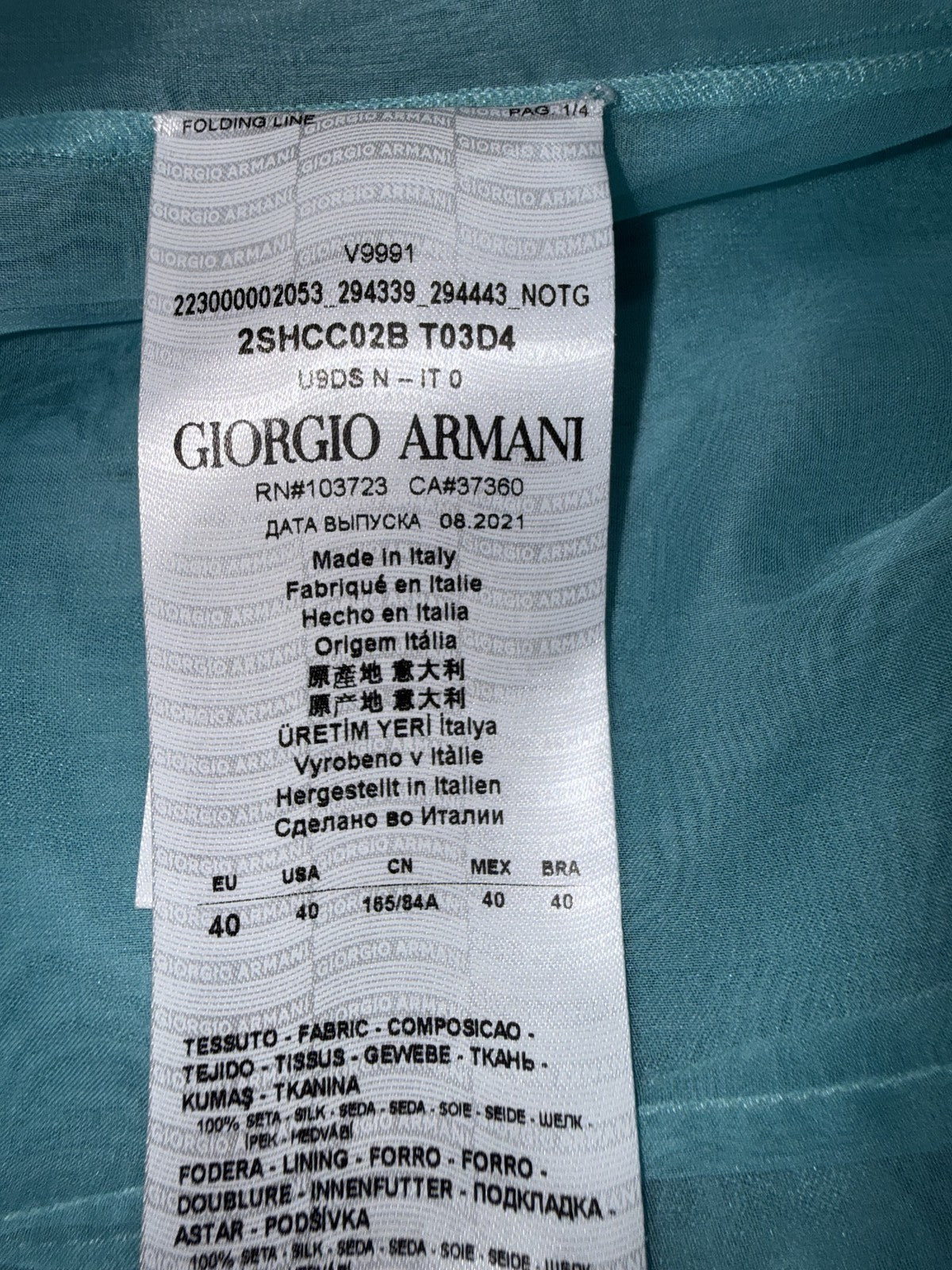 Giorgio Armani Women’s Teal Silk Sleeveless Blouse EU 40