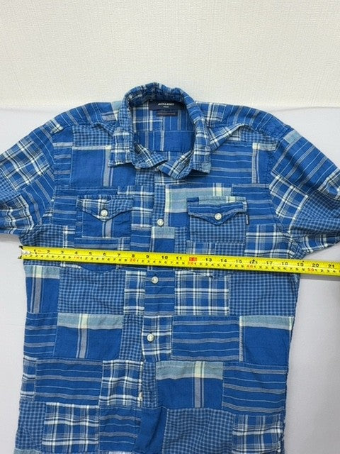 Jack & Jones Premium Blue Denim Patchwork Long Sleeve Button Shirt S