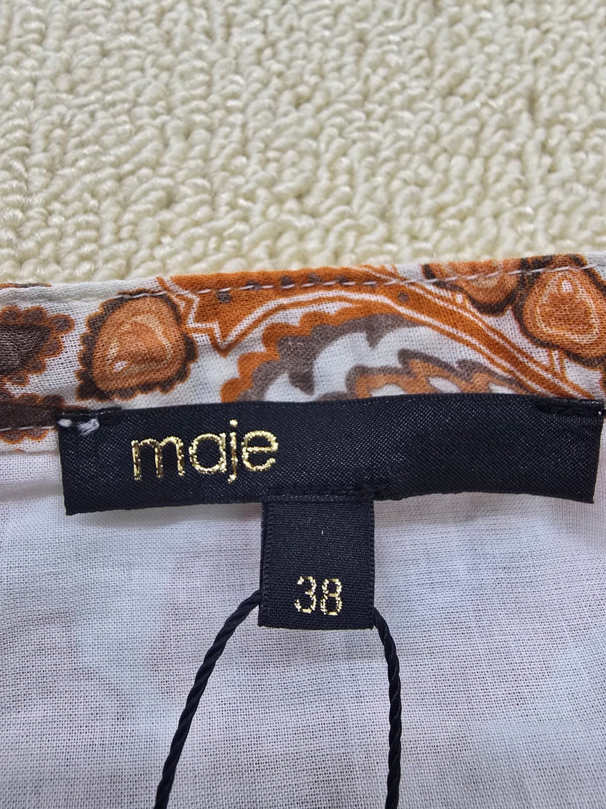 Maje Orange Paisley Long Sleeve Ruffle Top M Women