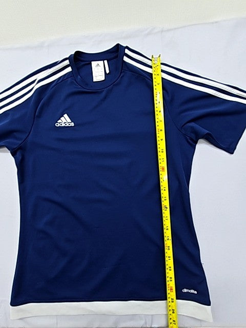 Adidas Climalite Navy Jersey M Short Sleeve 3 Stripes Crewneck