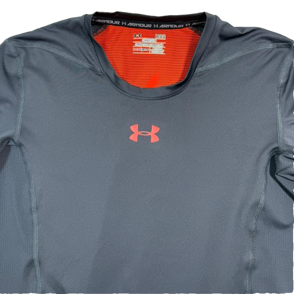 Under Armour Gray Compression Shirt, Men's L, Heatgear Short Sleeve Top