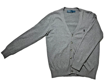 Polo Ralph Lauren Knit Grey Cardigan Sweater Vintage - Size M
