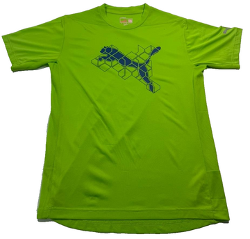 Puma Neon Green Performance T-Shirt With A Blue Graphic Log - Size S