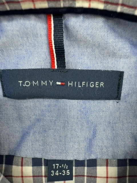 Tommy Hilfiger Men's Plaid Long Sleeve Dress Shirt 17.5x34-35 Blue
