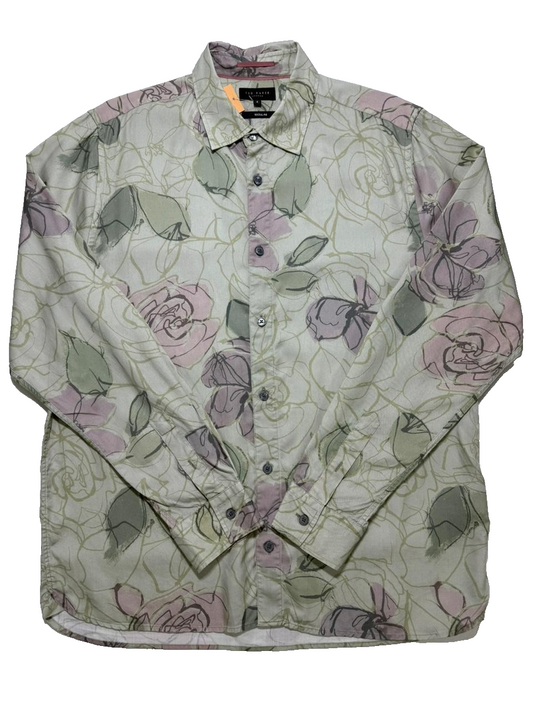 Ted Baker Men's Green Shirt – Size L, Floral, Long Sleeve