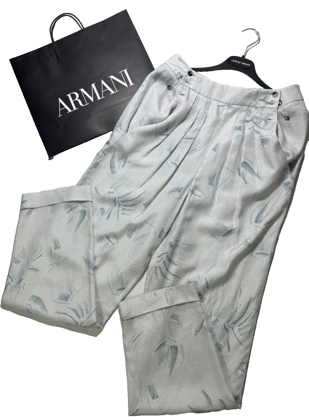 BNWT Giorgio Armani Printed Jacquard Tapered Pants In A Light, Cream-Hued Color