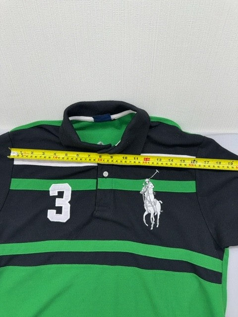 Polo Men's Shirt XL Green Black Striped Short Sleeve Cotton Pony Logo