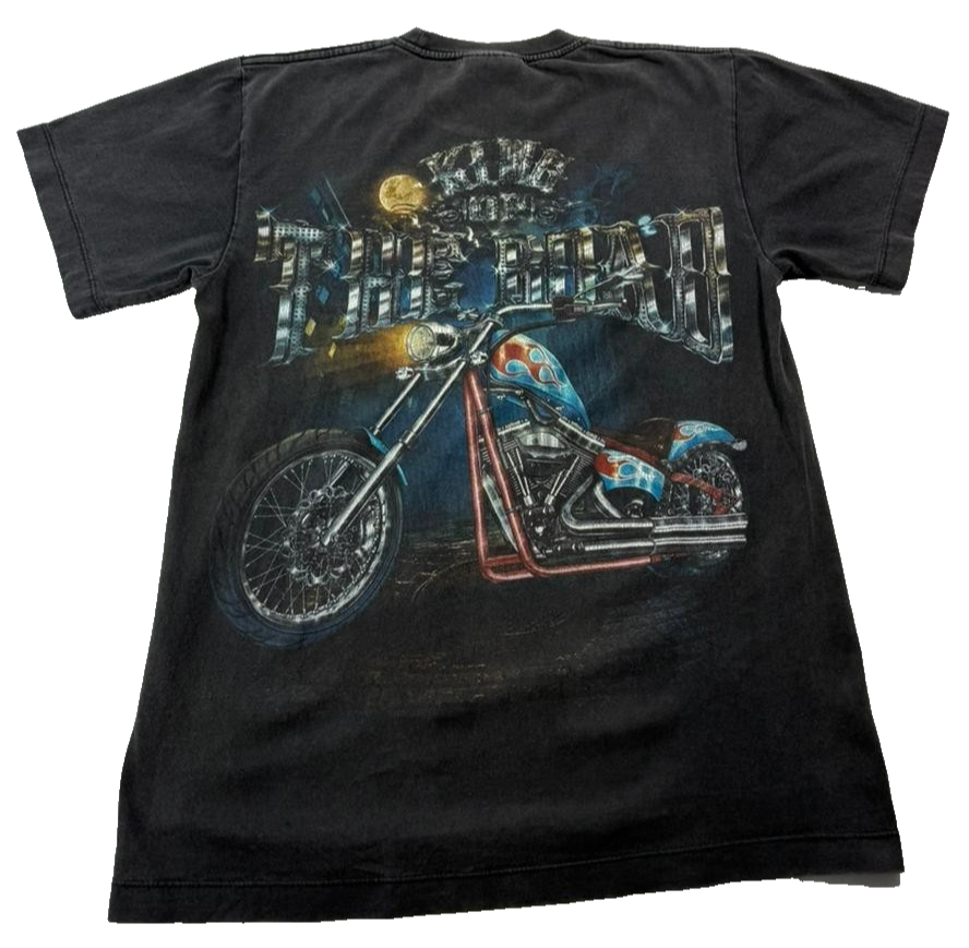 Rock Chang Men'S T-Shirt Black Biker Chopper 3D Glow In Dark Heavyweight Medium