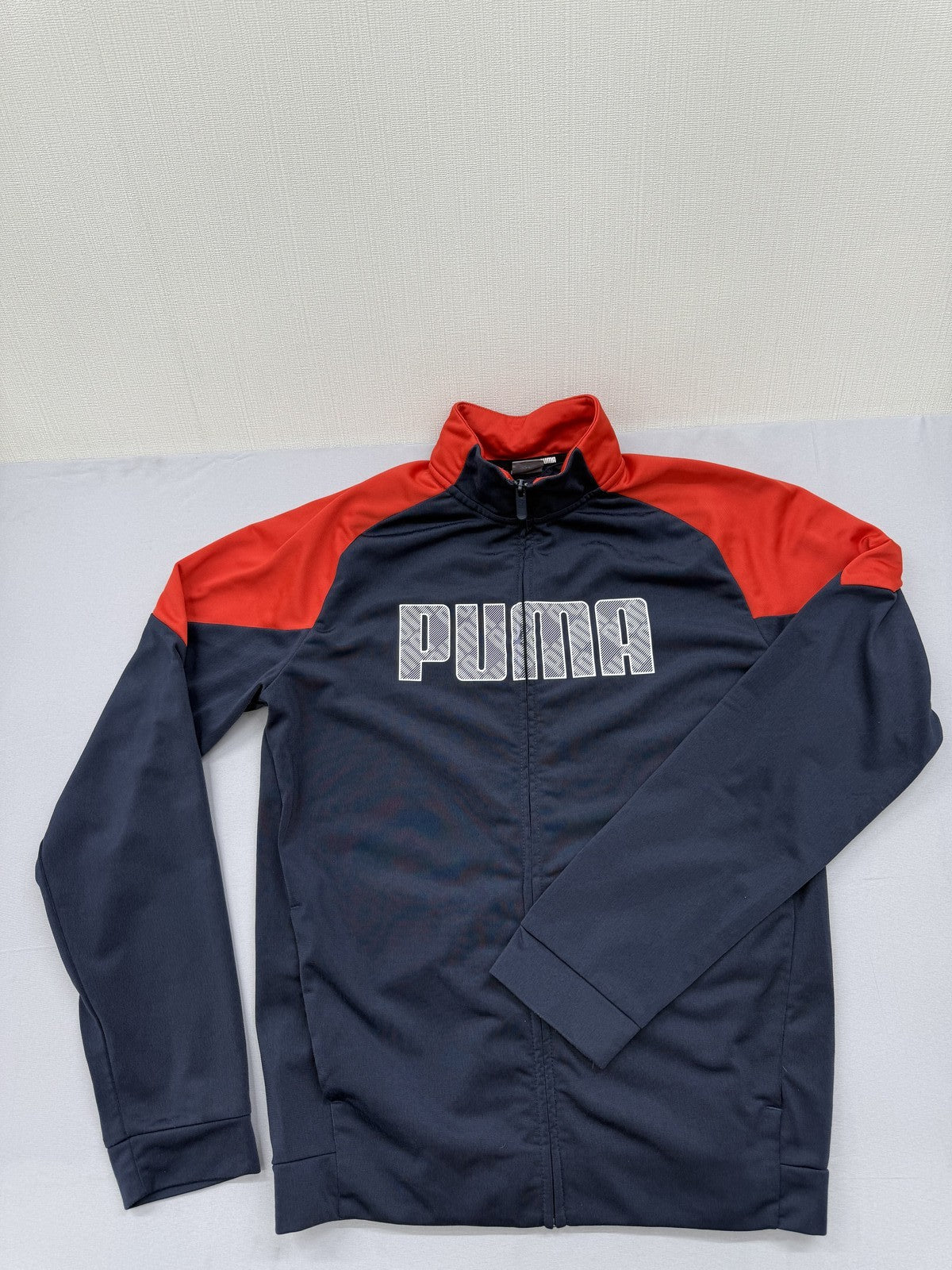 Puma Men's Navy Red Color Block Track Jacket Windbreaker Zip