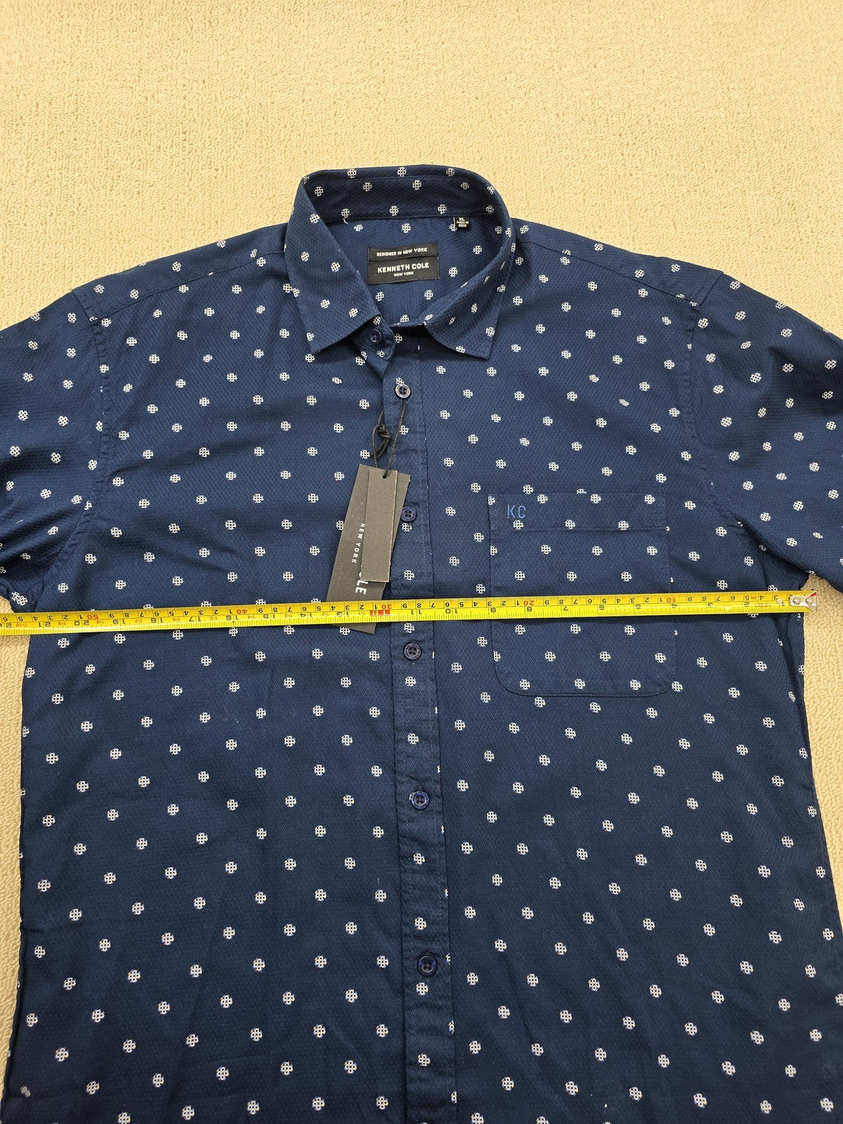 Kenneth Cole NY Men's XL Navy Polka Dot Long Sleeve Button-Down Shirt