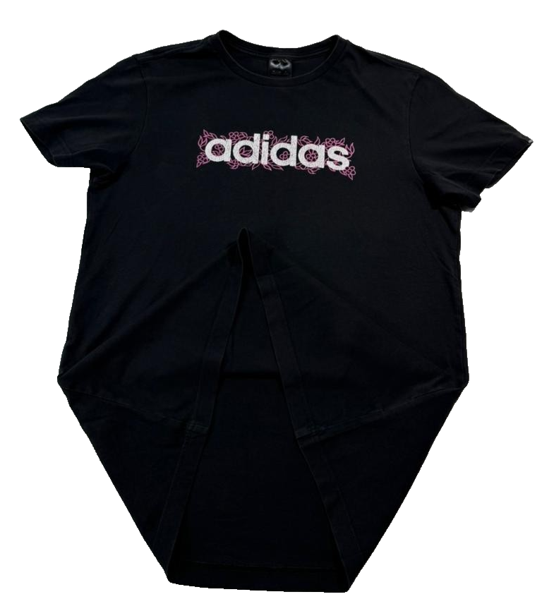 Adidas Black T-Shirt Floral Pink Logo Graphic Casual Women's Size S