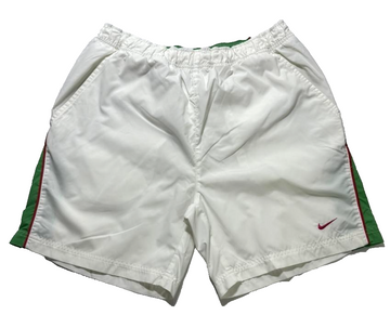 Nike Athletic Shorts In White With A Red Stripe And Green Paneling - Size L
