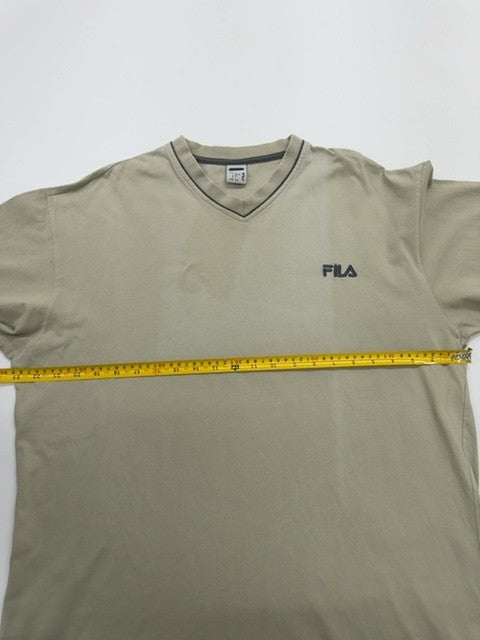 Fila Men's Olive Green V-Neck Cotton T-Shirt Logo Size L VGUC