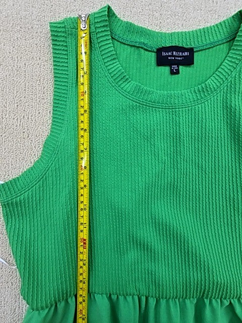Isaac Mizrahi Green Maxi Dress Sleeveless Crew Neck Ruched Waist L