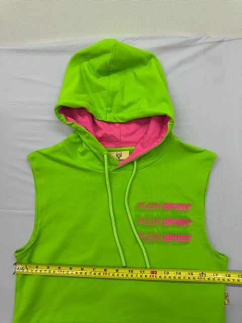 Plein Sport Green Fluo Sleeveless Tiger Hoodie S Men Cotton Fleece
