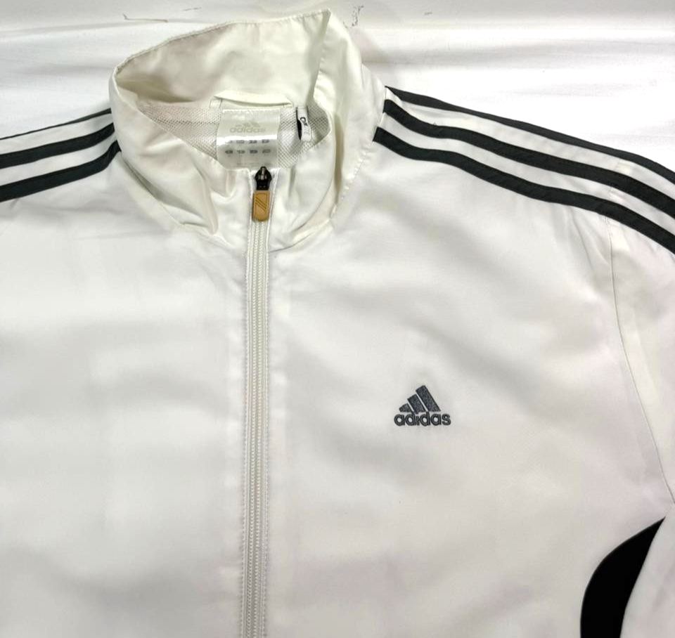 Vintage Adidas Full-Zip Windbreaker Jacket In White With Black Stripes - Size M
