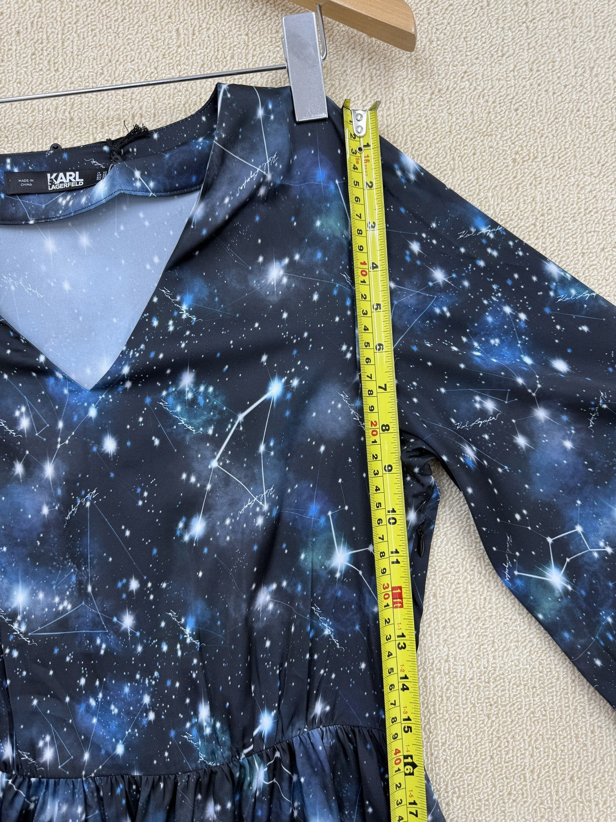 Karl Lagerfeld Galaxy Celestial Black V-Neck Long Sleeve Dress