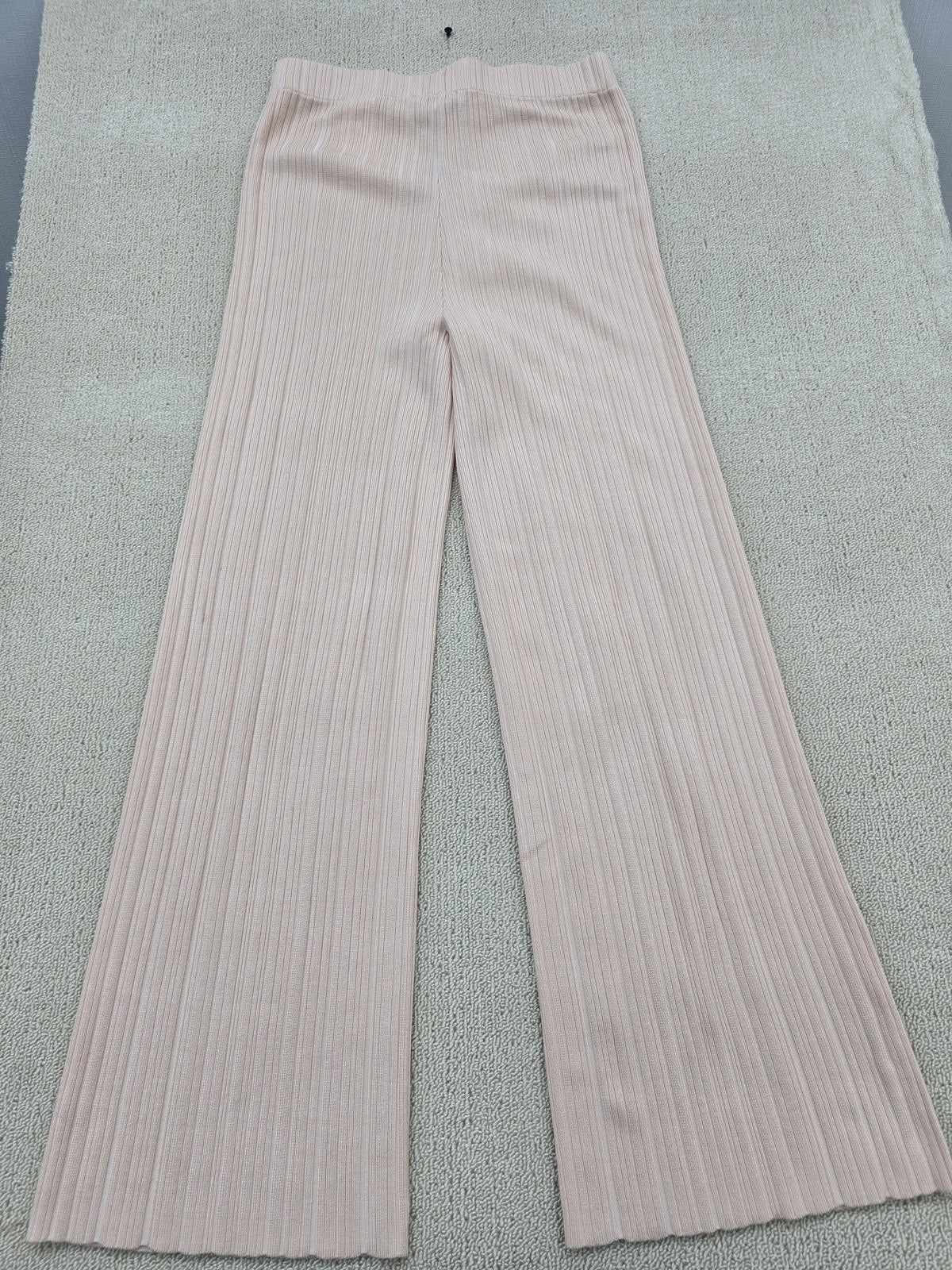 Maje Wide-Leg Knitted Pants FR 40 Rose Pale High Waist Stretch NWT