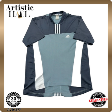 Adidas Men's Grey Cycling Jersey Short Sleeve Striped L Regular Polyester