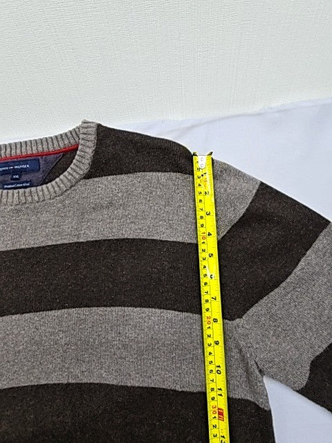 Tommy Hilfiger Men's Gray Brown Stripe Crewneck Sweater XXL Long Sleeve