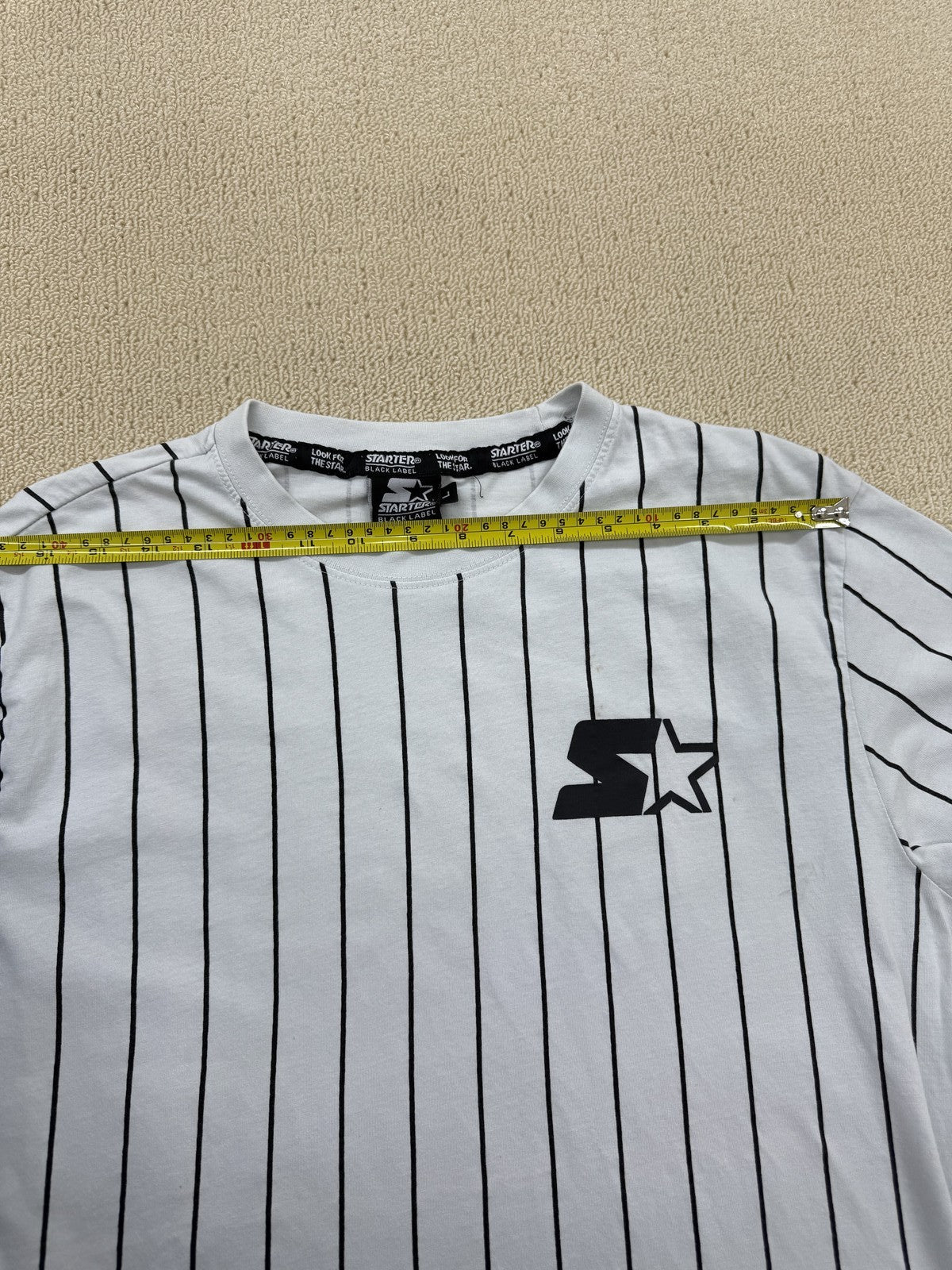 Starter White Pinstripe Crewneck Short Sleeve T-Shirt Regular