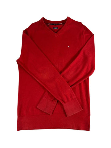 Tommy Hilfiger Men's Red V Neck Sweater Pima Cotton Cashmere Size S
