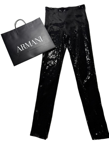 Bnwt Giorgio Armani Women�S Black Sequin Stretch Leggings Size 44