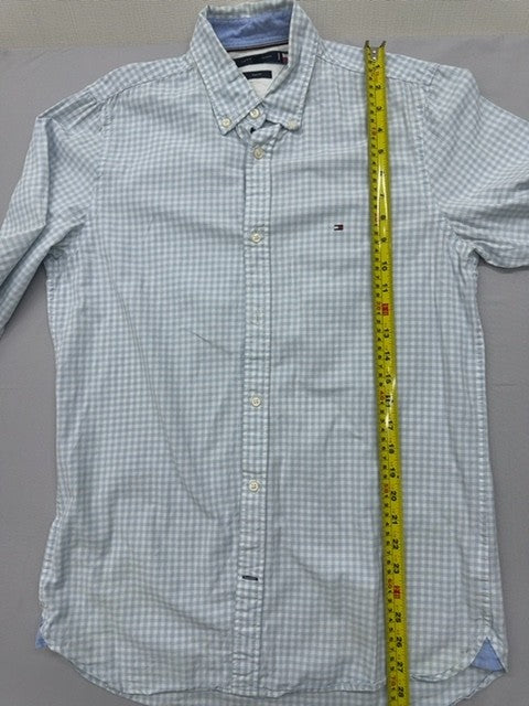 Tommy Hilfiger Men's Light Blue Gingham Slim Fit Long Sleeve Cotton Shirt M