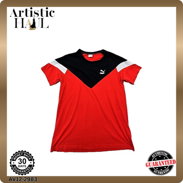 Puma Men's Red Color Block Short Sleeve Crew Neck Tee L