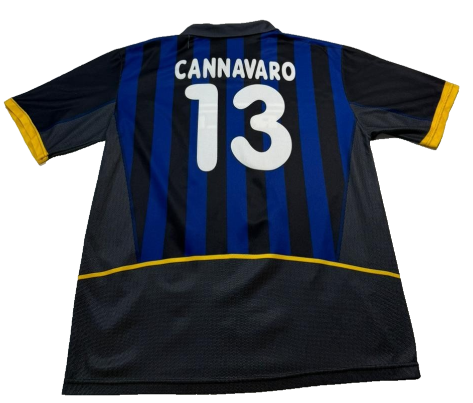 Unisex Inter Milan Cannavaro #13 Blue Black Striped Pirelli Jersey Size XL