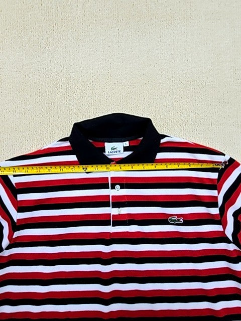 Lacoste XL Short Sleeve Striped Polo Shirt Red Black White Button Men