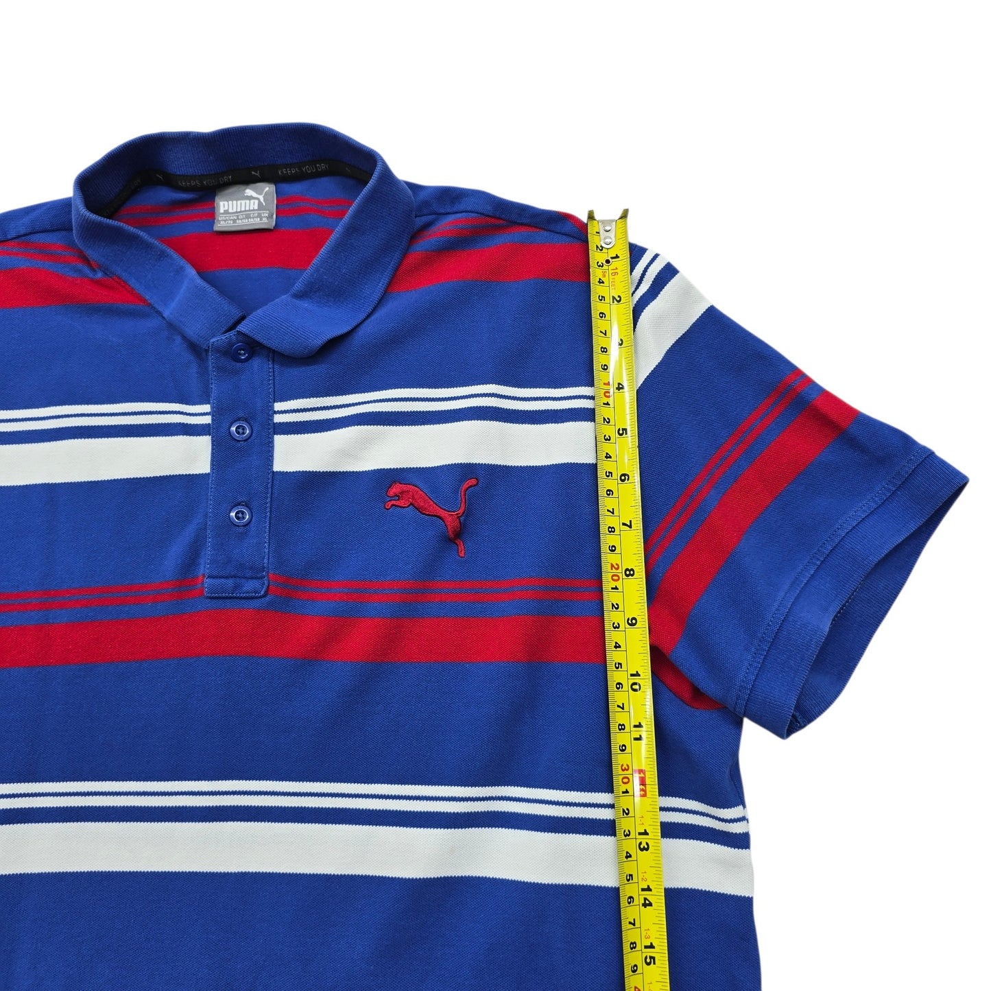 PUMA Men's Blue Red White Striped Polo Shirt XL EU