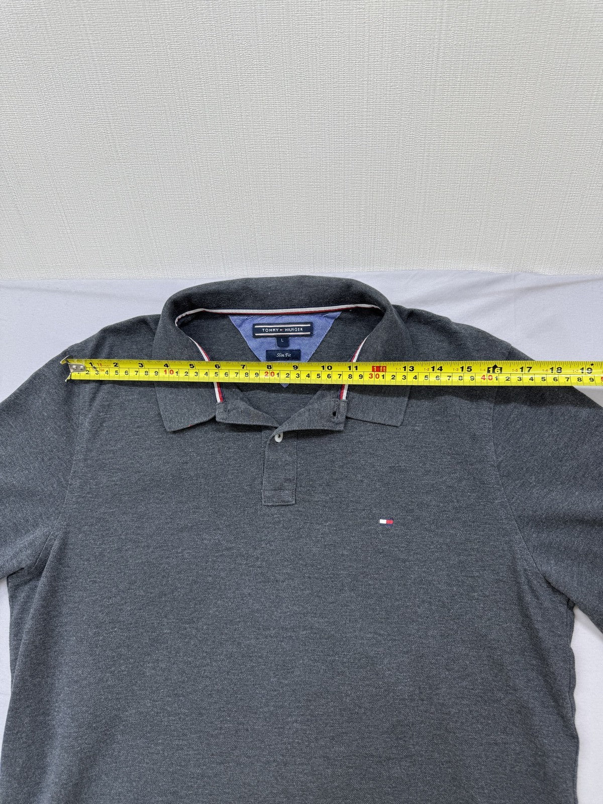 Tommy Hilfiger Men's Gray Slim Fit Long Sleeve Polo Shirt L Cotton